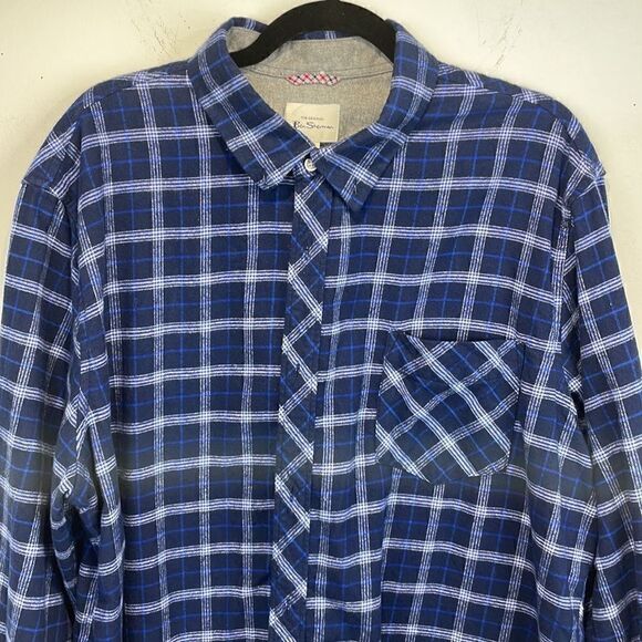 Ben Sherman Men’s Window Pane Plaid Shirt Button Up Long Sleeve Dark Blue  2XL - Picture 4 of 12